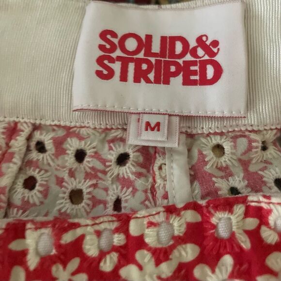 Solid & Strip FLORAL-PRINT BRODERIE ANGLAISE COTTON SHORTS IN TOMATO RED szMed - Picture 3 of 5